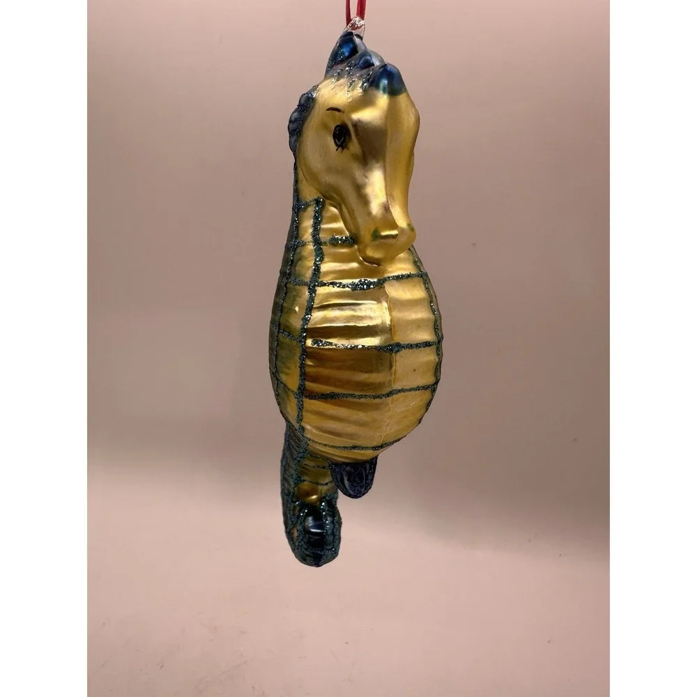 Blue Seahorse Glass Christmas Ornament 5.5
